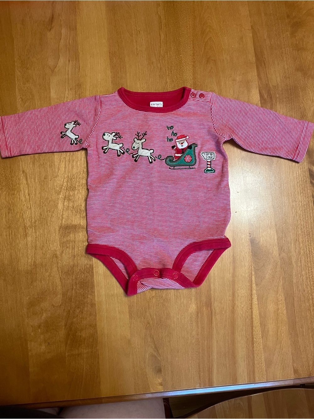 Carter's Red and White Striped Holiday Reindeer Bodysuit